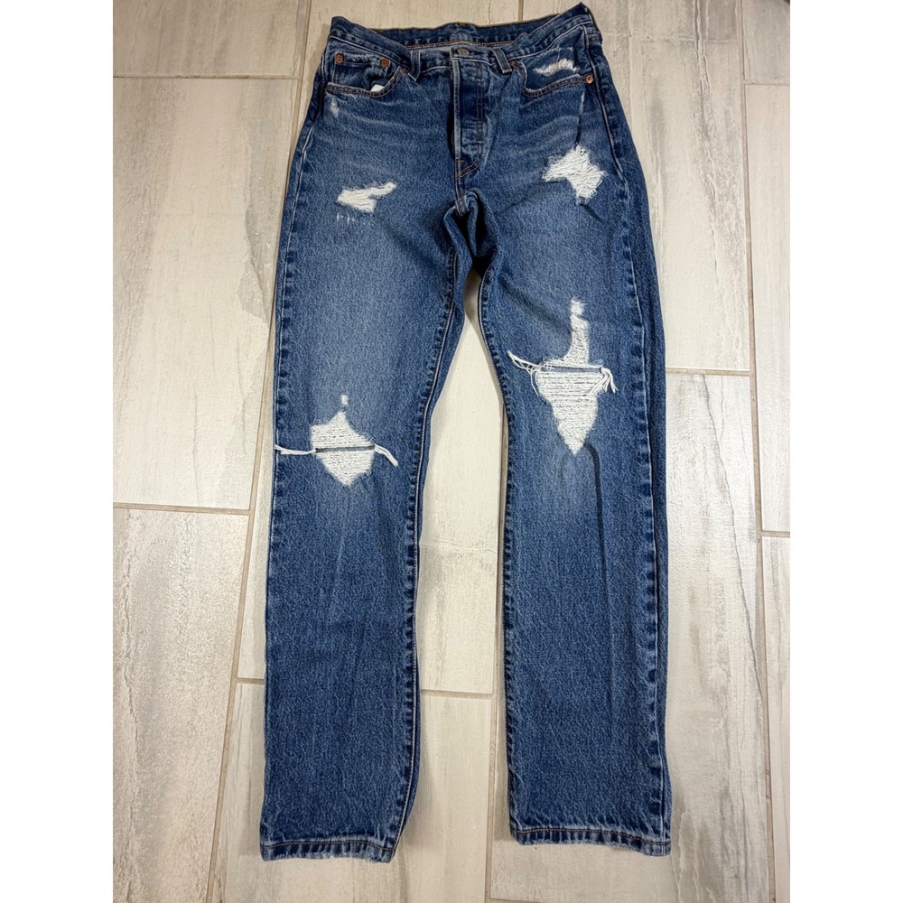 Levis 501 Original Fit Distressed Straight Leg Jeans Blue W28 L32 12501-0421